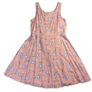 Vintage Swat Gingham Floral Dress Size 16 Pink Sleeveless 90s Cottagecore